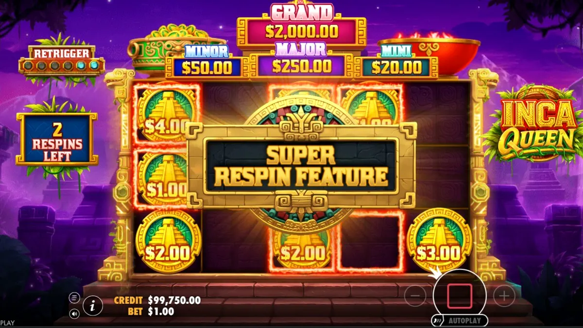 Inca Queen slot game interface featuring ancient Incan temple theme