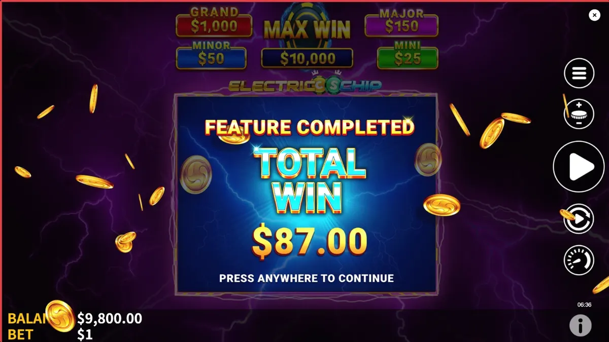 Tampilan layar permainan slot Electric Chip dengan tema neon dan petir