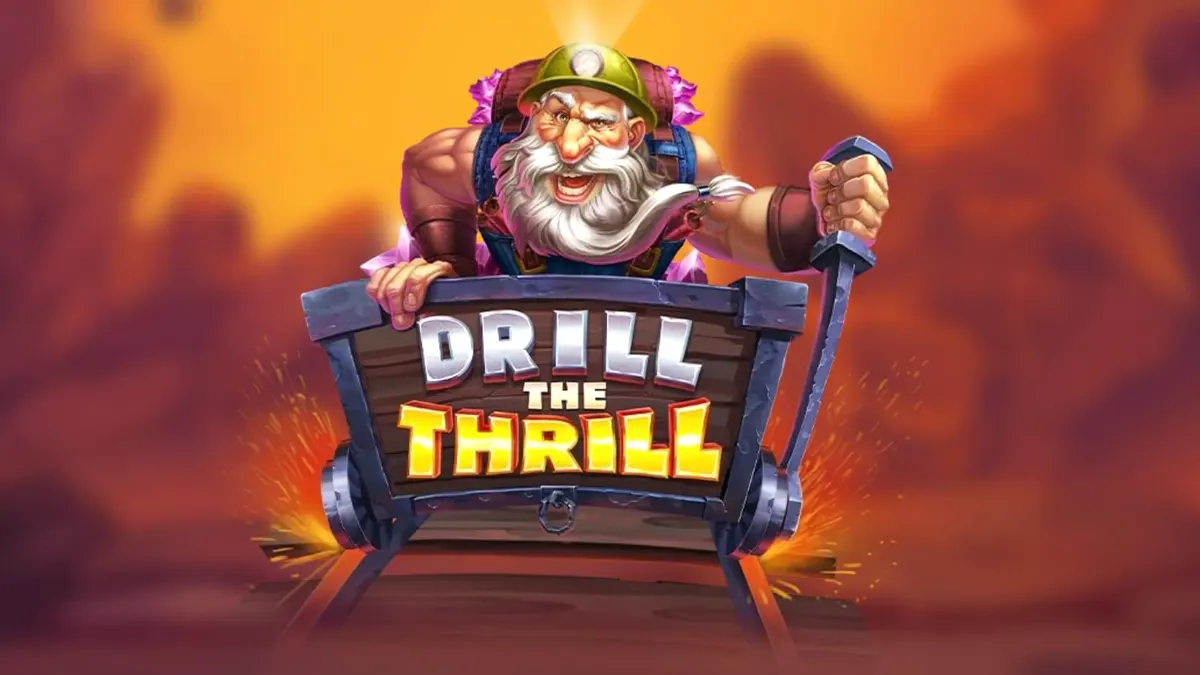 Tampilan visual slot Drill The Thrill dengan latar belakang tambang bawah tanah